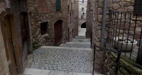 Stroll through the cobbled streets of a medieval village. Subjective vision. Stock Footage 231299727