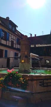 A stroll through the small town of Eguisheim in Alsace Stock Photos