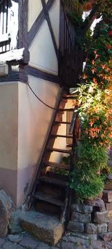 A stroll through the small town of Eguisheim in Alsace Stock Photos