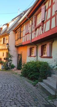 A stroll through the small town of Eguisheim in Alsace Stock Photos