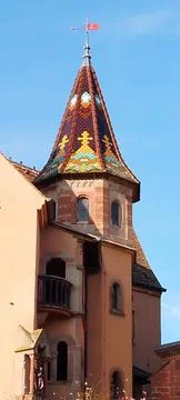 A stroll through the small town of Eguisheim in Alsace Stock Photos
