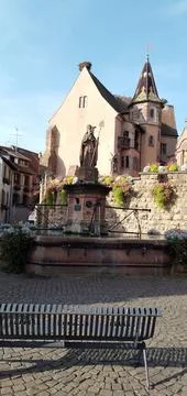 A stroll through the small town of Eguisheim in Alsace 스톡 사진