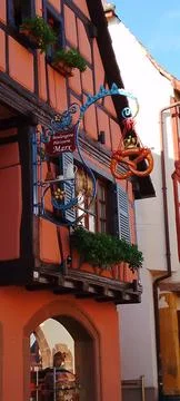 A stroll through the small town of Eguisheim in Alsace Stock Photos
