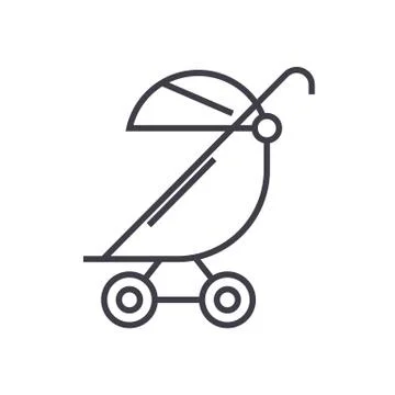 Stroller, buggy vector line icon, sign, illustration on background, editable Stock Illustration