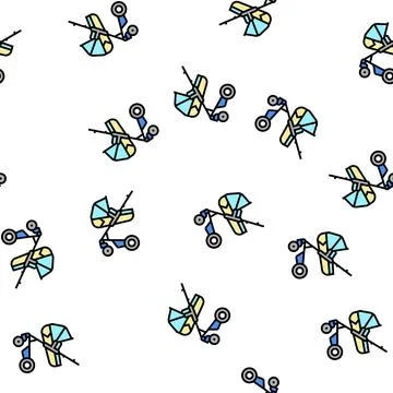 Stroller carrycot baby vector seamless pattern Stock Illustration