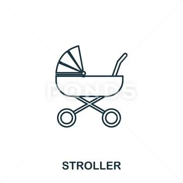 Stroller icon outline style. Creative thin design from baby things icon colle Stock Illustration