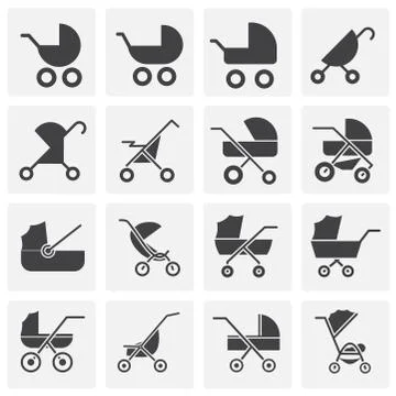 Stroller icons set on background for graphic and web design. Simple illustration Stock Illustration