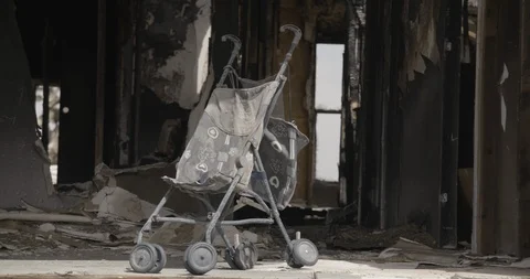 Stroller Inside Burnt Out Home Stock Footage 89942281