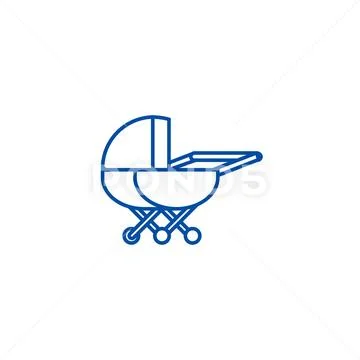Stroller line icon concept. Stroller flat vector symbol, sign, outline Stock Illustration