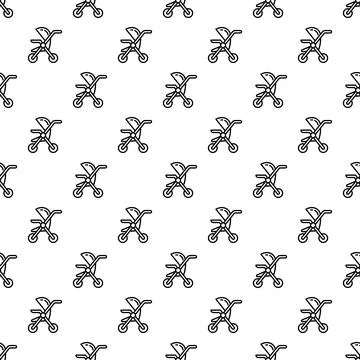 Stroller or pram outline line art seamless pattern Illustrazione stock