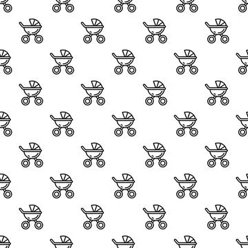 Stroller or pram vector icons seamless background pattern Stock Illustration