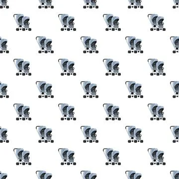 Stroller pattern for twins, blue pram repeating background Stock Illustration