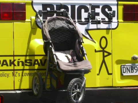 Stroller ready to take off by bus 写真素材