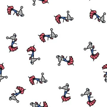 Stroller walk baby vector seamless pattern Stock Illustration