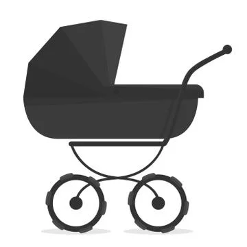 Stroller on white. Black and white silhouette. For the logo or icons Stock Illustration