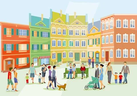 Strollers in the city Stock Illustration