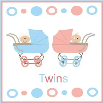 Strollers for twins pink and blue with white children boy and girl Stock Illustration