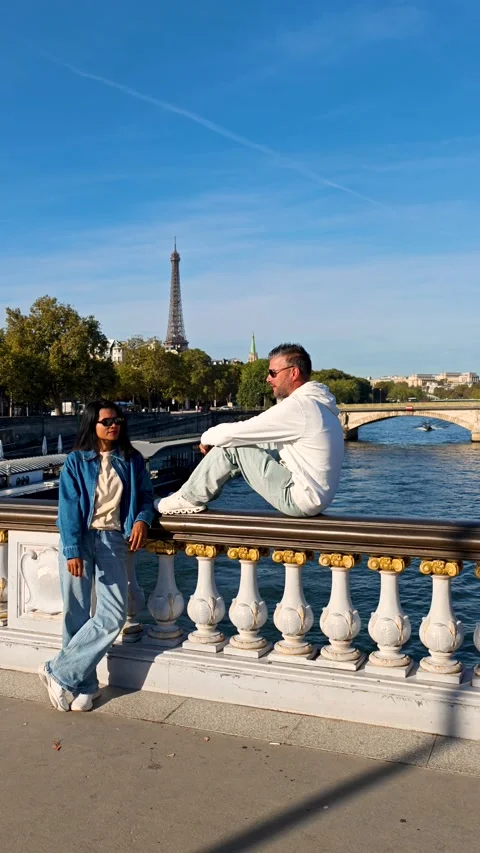 Strolling along the iconic ponte alexandre in paris, france Stock-Footage 347939944