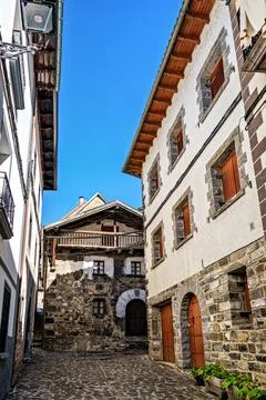 Strolling through Isaba in Roncal valley, Pyrenees, Navarre in Spain Stock Photos