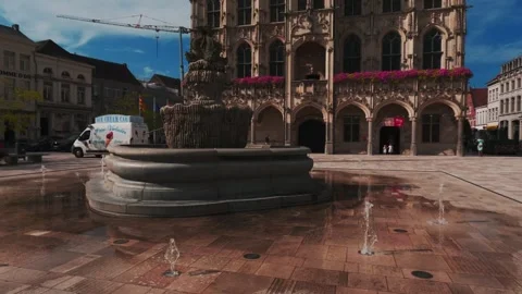 Strolling through a sunny square and capturing a beautiful fountain Stock Footage 250857167