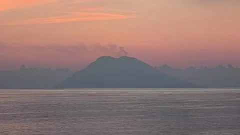 Stromboli Island at sunset, twilight Stock Footage 345370734