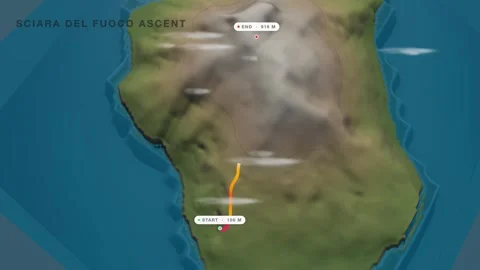 Stromboli sciara del fuoco ascent 3d terrain route map seamless loop Stock Footage 341900136