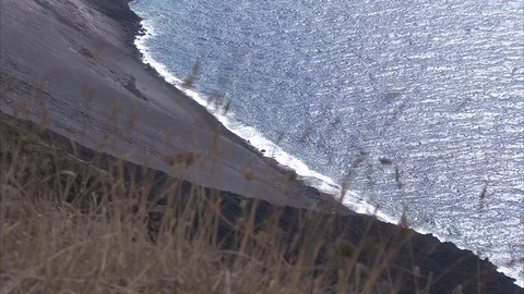 Stromboli Volcanic Beach Coastline Through Tall Grass Stock Footage 86753957