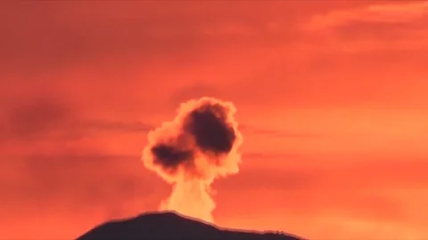 Stromboli Volcano eruption at sunset In Eolie Island: Sicily, Italy Stock Footage 80363357