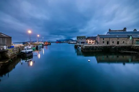 Stromness Harbour with Mirror Reflections Stock Photos
