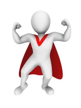 Strong 3d super man with red cape. 3d illustration. Stock Illustration