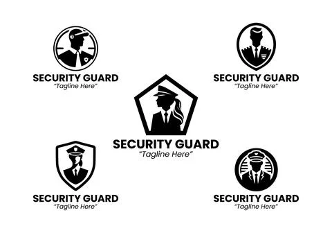 Strong 5 Security Guard Logo Set in modern minimalist concept Black and White Stock Illustration