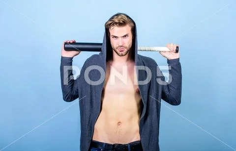 Strong and confident. Aggression masculinity strong temper. Sport equipment Stock Photos