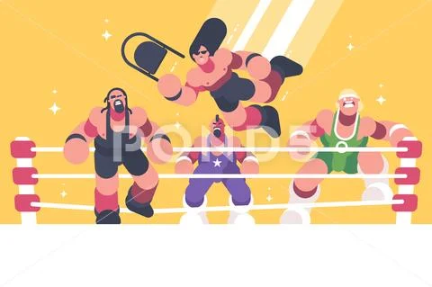 Strong and powerful wrestlers in ring Stock Illustration