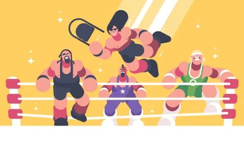 Strong and powerful wrestlers in ring Stock Illustration