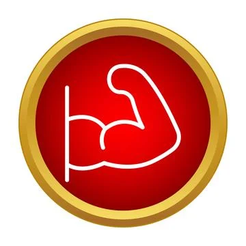 Strong arm flexing muscle icon in red circle Stock Illustration
