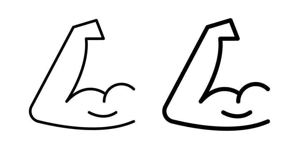 Strong arm icon linear versions pack on white background Stock Illustration