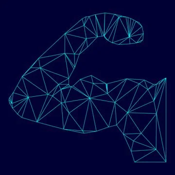 Strong arm icon low poly triangulation triangulated polygonal electric cyan b Stock Illustration