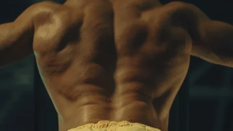 Strong athletic men pumping up back muscles workout fitness and bodybuilding Video stock 118776704