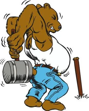Strong Bear with Mallet, Cartoon Style, Working Hard Stock Illustration
