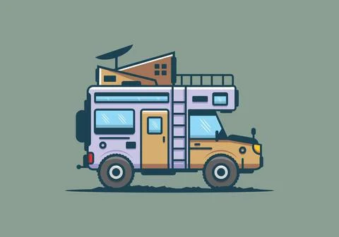 Strong big camper van camping illustration Ilustración de archivo