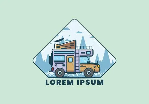 Strong big camper van camping illustration Ilustración de archivo