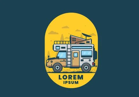 Strong big camper van camping illustration Ilustración de archivo