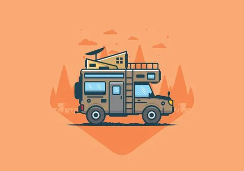 Strong big camper van camping illustration Ilustración de archivo