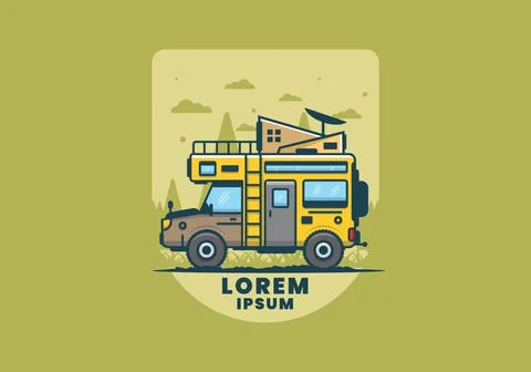 Strong big camper van camping illustration Ilustración de archivo