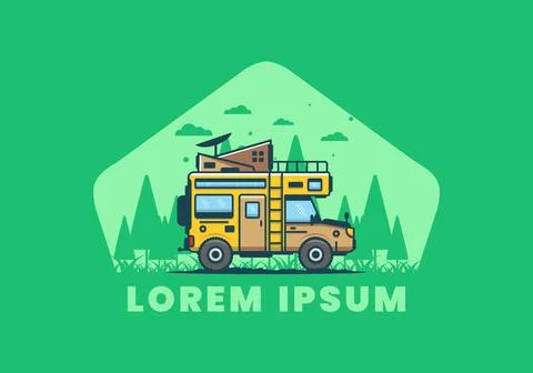 Strong big camper van camping illustration Ilustración de archivo