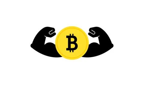 Strong bitcoin. Powerful cryptocurrency. Banking. Vector on isolated white ba Stock Illustration
