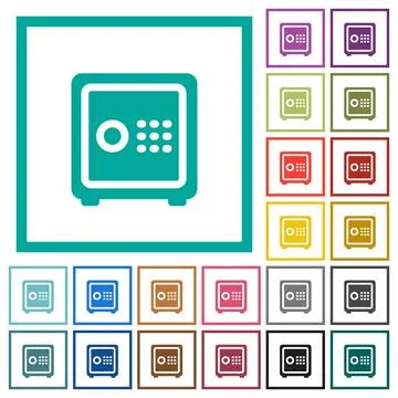 Strong box with key code flat color icons with quadrant frames Illustrazione stock