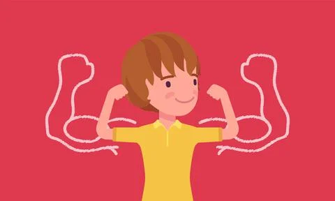 Strong boy showing off biceps Stock Illustration