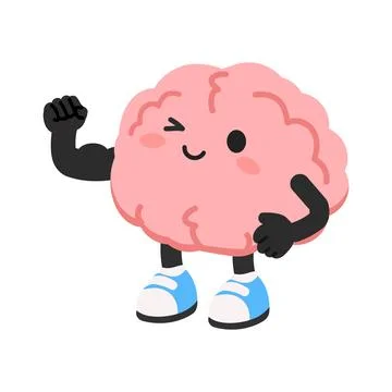 Strong Brain Character Flexing Biceps Muscles Stock Illustration