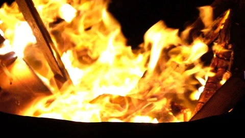 Strong camp fire at night Stock Footage 95785256